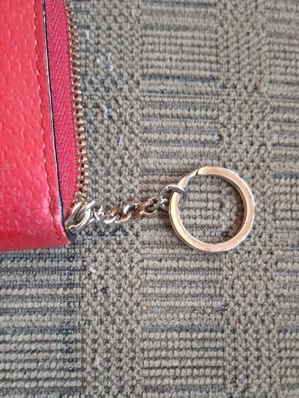 kate spade Red Textured Leather Zip Card Holder with Gold Logo